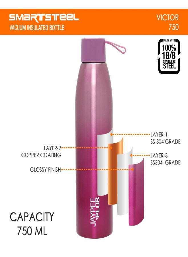 Jaypee Plus Victor ISI Certified Vaccum Insulated Thermosteel 750 ml Water Bottle 24 Hours Hot and Cold Double Walled Anti Skid Rustproof Leakproof Bottle for Office, School, Trekking,Purple - Image 3